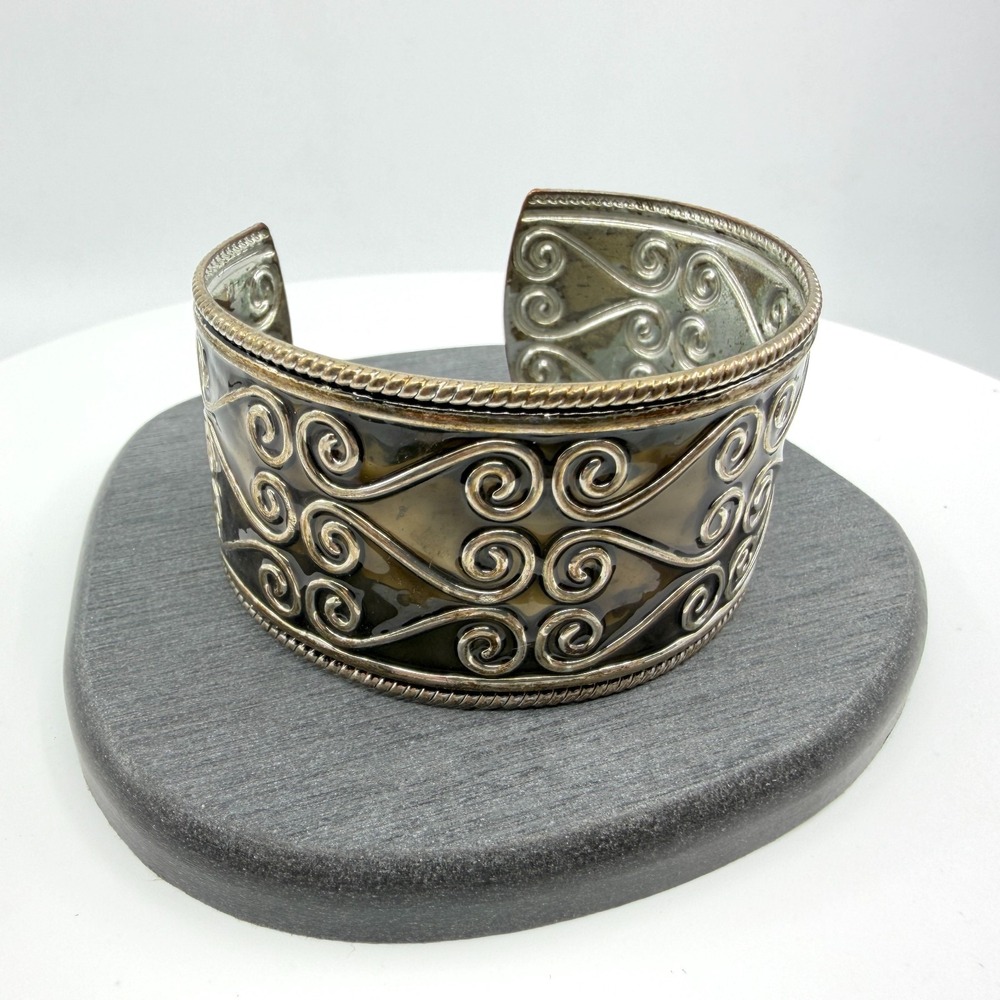 Ornate Scroll Wide Cuff Bracelet Gothic Statement Bohemian Chunky Jewelry